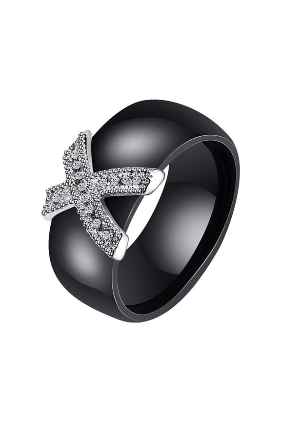 Ceramics Rings for Men Women Cubic Zirconia 8MM Wide Size 5 Stainless Steel Pink Black Colorful Personalized Statement Simple Dainty Colorful Couples Jewelry Black Size 7