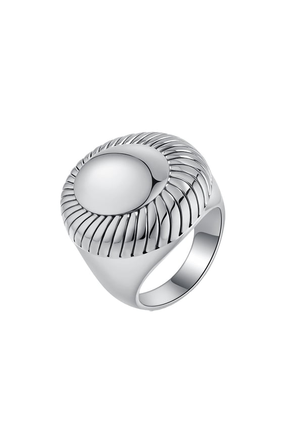 Chunky Signet Ring for Women Stainless Steel Silver Gold Plated 28mm Oval Statement Twisted Rope Big Bold Unique Personalized Gift Jewelry Silver 9