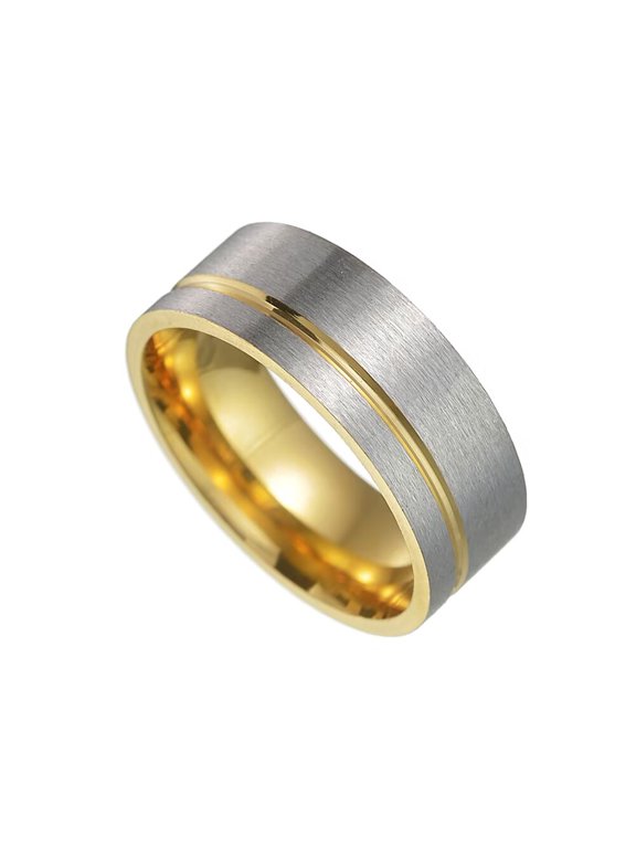 Classic Mens Stainless Steel Rings 8mm Groove Wedding Band Stepped Edge Silver Matte Satin Finish Gold Plated Size 11