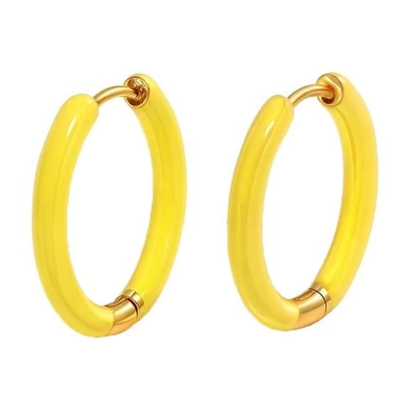 PAURO Colorful Hoop Earrings for Women Multicolor Circle Boho Festival Jewelry Summer Bright Rainbow Lightweight Earrings Gift for Her Yellow