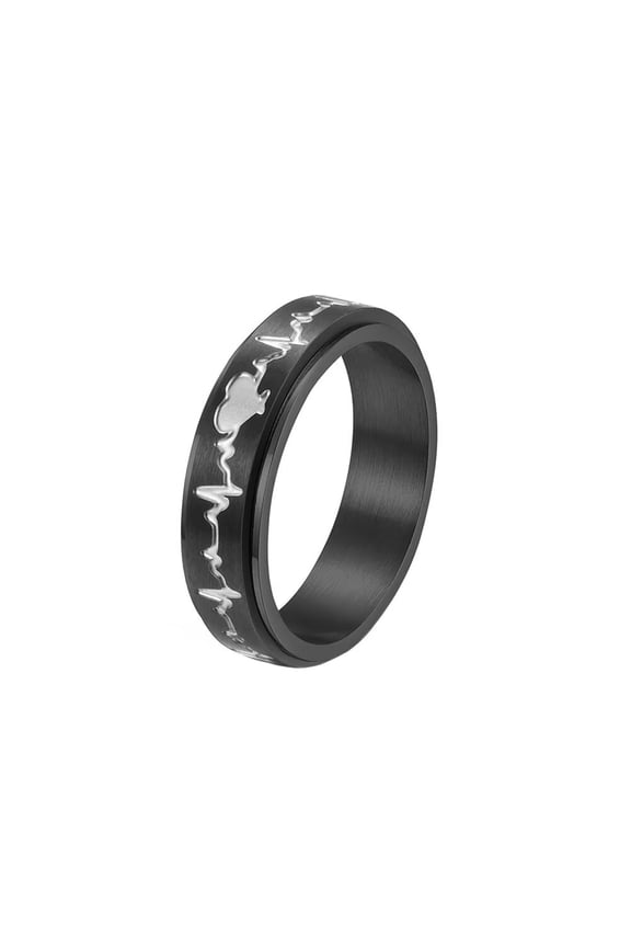 Couples 6mm Stainless Steel Heartbeat Romantic Wedding Promise Ring Black Size 9