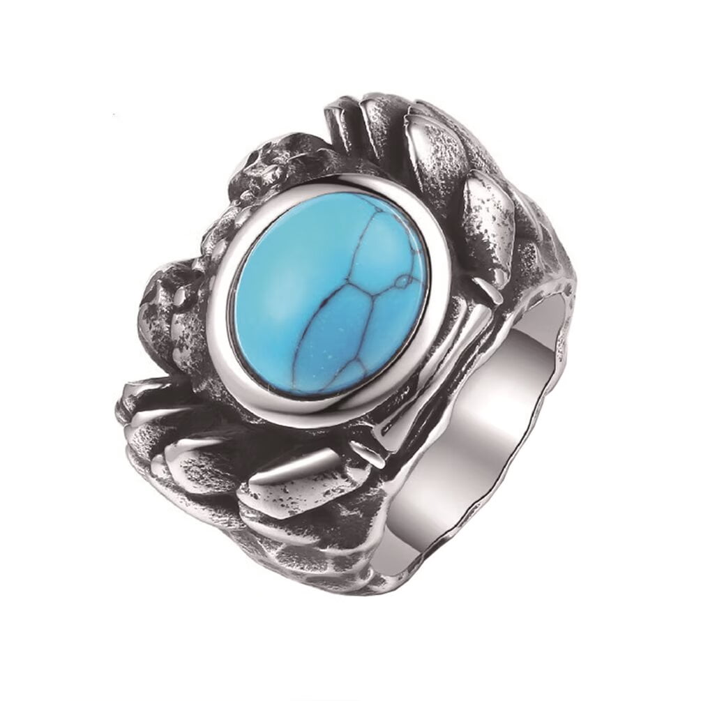 PAURO Crab Rings for Men Stainless Steel Oval Gemstone Statement ...