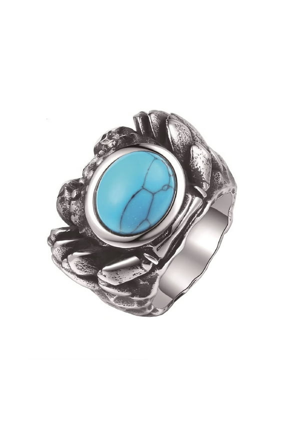 Crab Rings for Men Stainless Steel Oval Gemstone Statement Vintage Dainty Animal Jewelry Silver Size 09