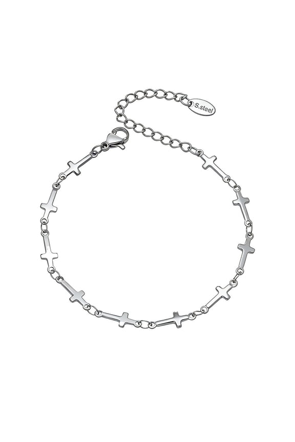 Cross Bracelets for Women Thin Adjustable Stainless Steel Silver Gold Plated Charm Personalized Dainty Cuff Capital Monogram Faith Jewelry Silver