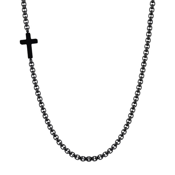 PAURO Cross Necklace for Men Stainless Steel Faith Black Silver Gold Plated Cool Pendant Dainty Simple Chain Unique Personalized Statement Jewelry Black