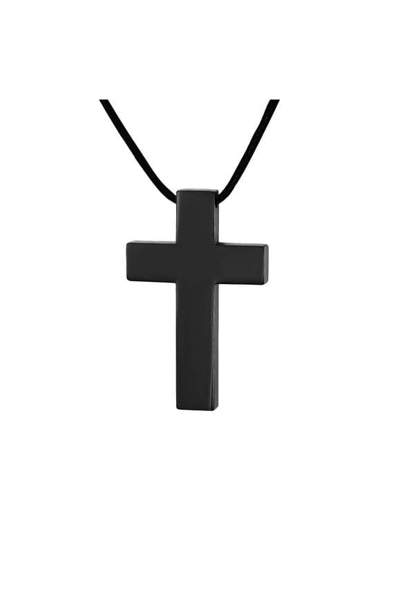 Cross Necklace for Men Women Stainless Steel Religious Pendant Silver Black Couple Waxed Rope Adjustable Prayer Faith Simple Gift Personalized Jewelry Black