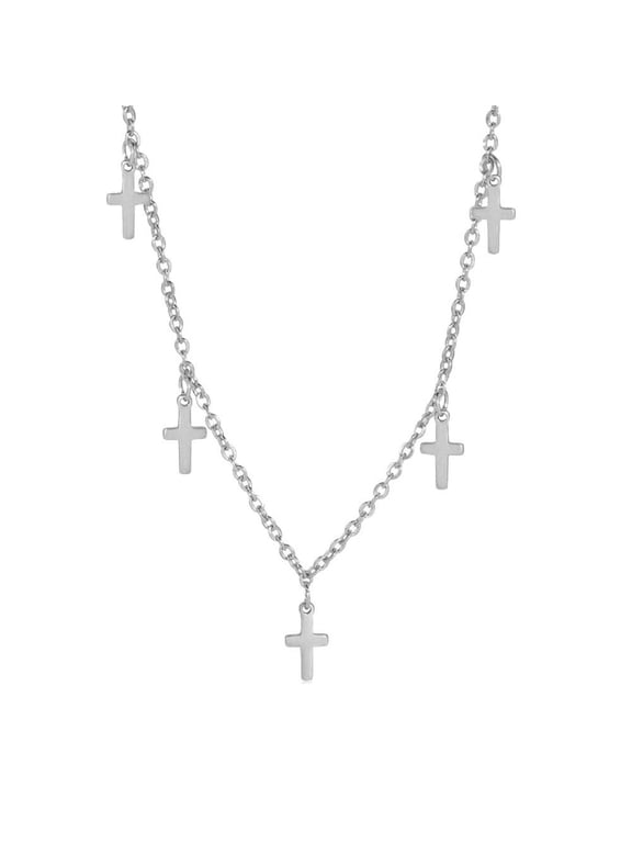 Cross Necklace for Women Dainty Mini Pendant Faith Choker Stainless Steel Tiny Charms Dangle Design Adjustable Chain Everyday Gifts Religious Jewelry Silver