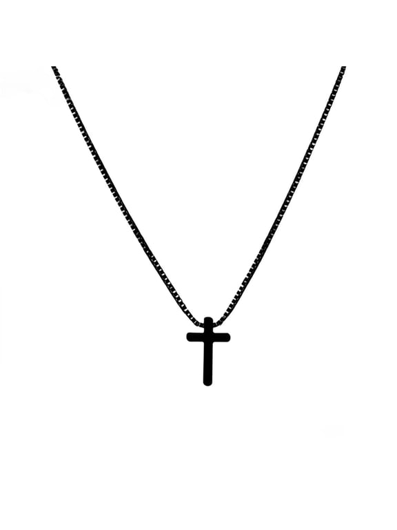 Cross Necklace for Women Small thin Stainless Steel Black Silver Gold Plated Elegant Pendant Dainty Simple Chain Unique Statement Faith Jewelry Black