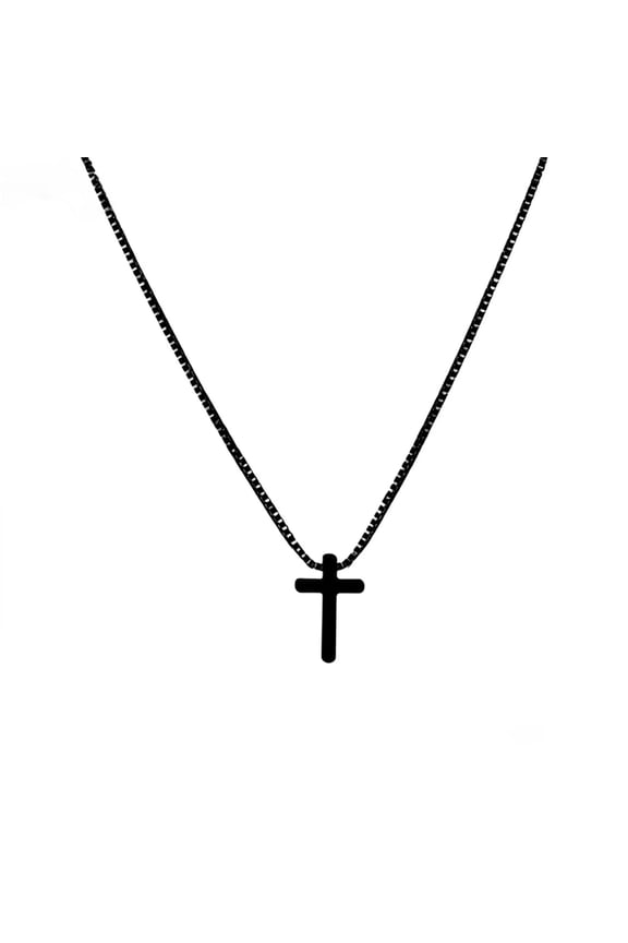 Cross Necklace for Women Small thin Stainless Steel Black Silver Gold Plated Elegant Pendant Dainty Simple Chain Unique Statement Faith Jewelry Black