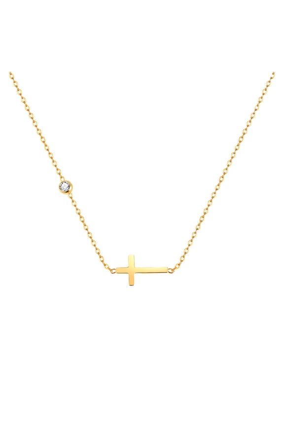 Cross Necklace for Women Small thin Stainless Steel Cubic Zirconia Gold Plated Elegant Pendant Dainty Simple Chain Unique Statement Faith CZ Jewelry Gold