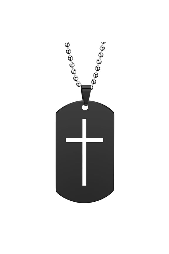 Cross Necklace for Men Stainless Steel Black Silver Gold Plated Dog Tag Square Pendant Simple Chain Personalized Statement Faith Jewelry Black