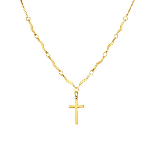 PAURO Cross Necklace for Women Stainless Steel Gold Plated Elegant Small Pendant Dainty Simple Chain Unique Statement Jewelry Cross Necklace