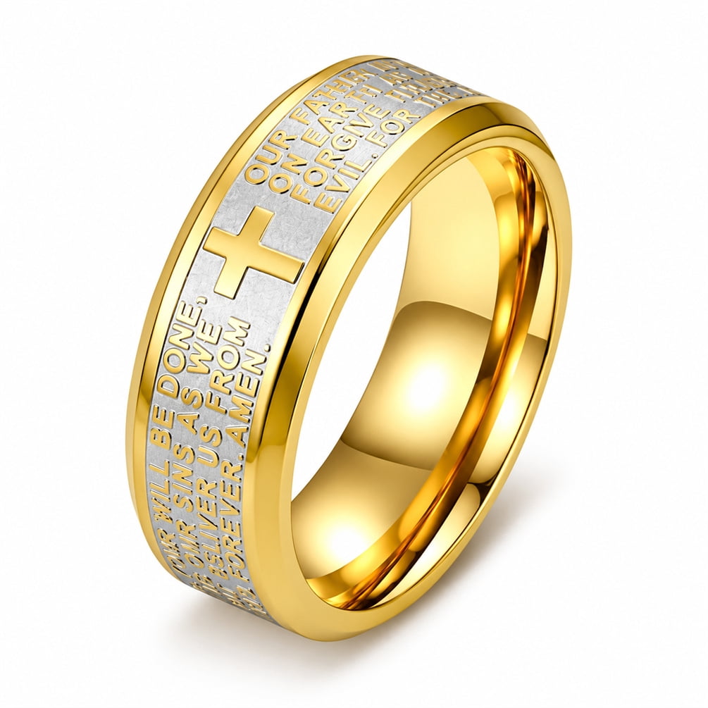 Confirmation Toy PAURO Cross Rings for Men Lords Prayer Stainless Steel Christian Faith ...