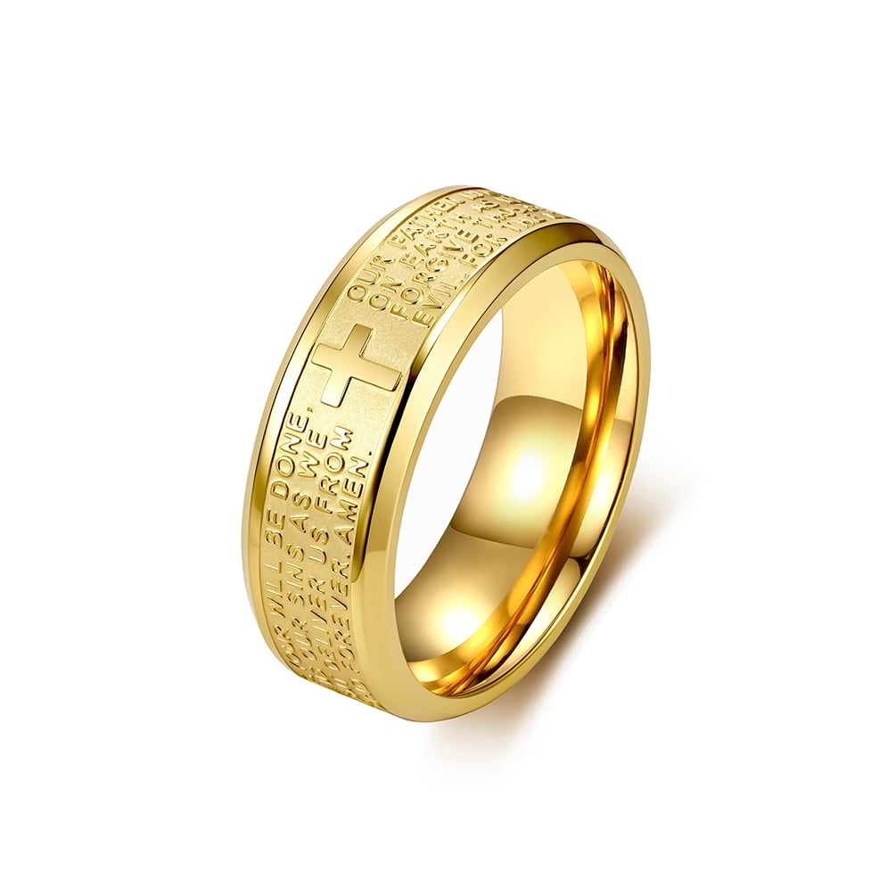 PAURO Cross Rings for Men Lords Prayer Stainless Steel Christian Faith ...
