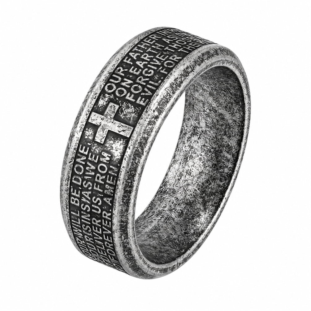 Confirmation Toy PAURO Cross Rings for Men Lords Prayer Stainless Steel Christian Faith ...