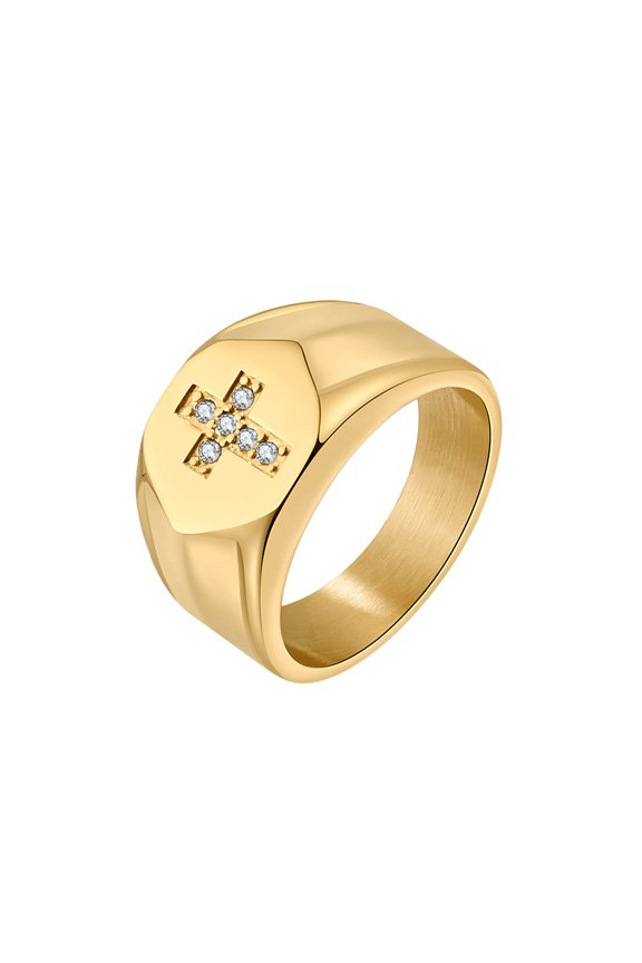 Cross Rings for Men Signet Band Cubic Zirconia Stainless Steel Silver Black Gold Plated Religious Prayer Faith Vintage Personalized Gifts Jewelry Gold 7