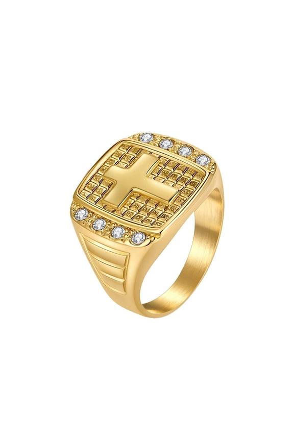 Cross Rings for Men Gold Plated Cool Simple Square Cubic Zirconia Personalized Statement Dainty Jewelry Gold Size 7