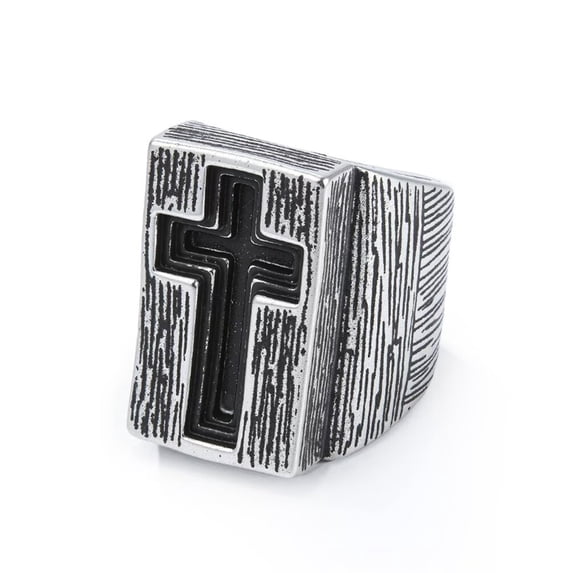 PAURO Cross Rings for Men Stainless Steel Personalized Hip Hop Statement Vintage Punk Simple Big Chunky Jewelry Retro Color Size 8