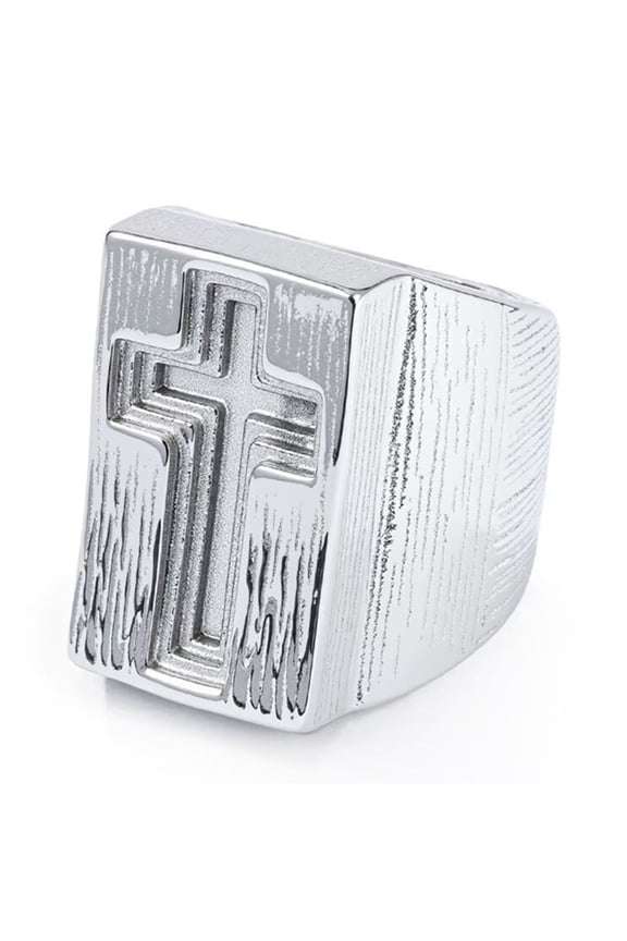 Cross Rings for Men Stainless Steel Personalized Hip Hop Statement Vintage Punk Simple Big Chunky Jewelry Silver Size 12