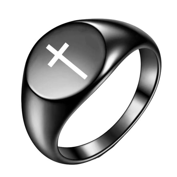 PAURO Cross Rings for Men Women Black Silver Rose Gold Plated Pinky Cool Simple Personalized Statement Dainty Circle Jewelry Black Size 4