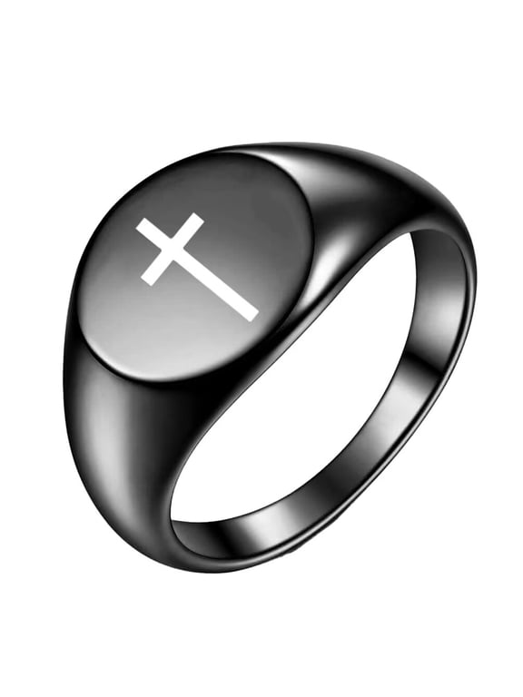 Cross Rings for Men Women Black Silver Rose Gold Plated Pinky Cool Simple Personalized Statement Dainty Circle Jewelry Black Size 7