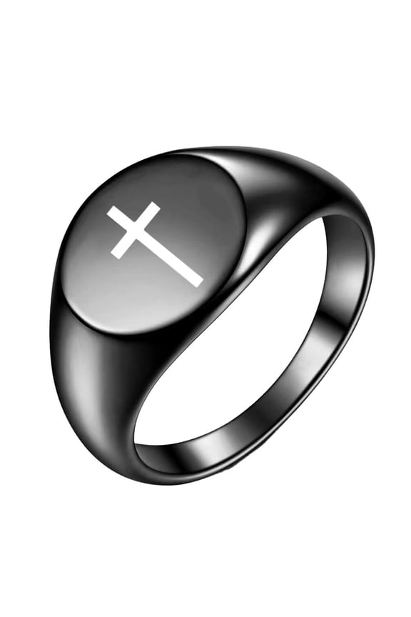 Cross Rings for Men Women Black Silver Rose Gold Plated Pinky Cool Simple Personalized Statement Dainty Circle Jewelry Black Size 9