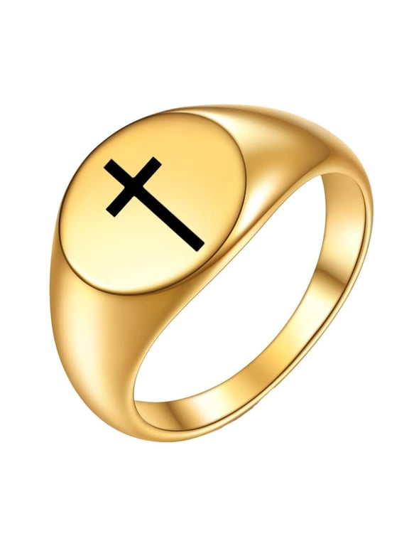 Cross Rings for Men Women Black Silver Rose Gold Plated Pinky Cool Simple Personalized Statement Dainty Circle Jewelry Gold Size 4