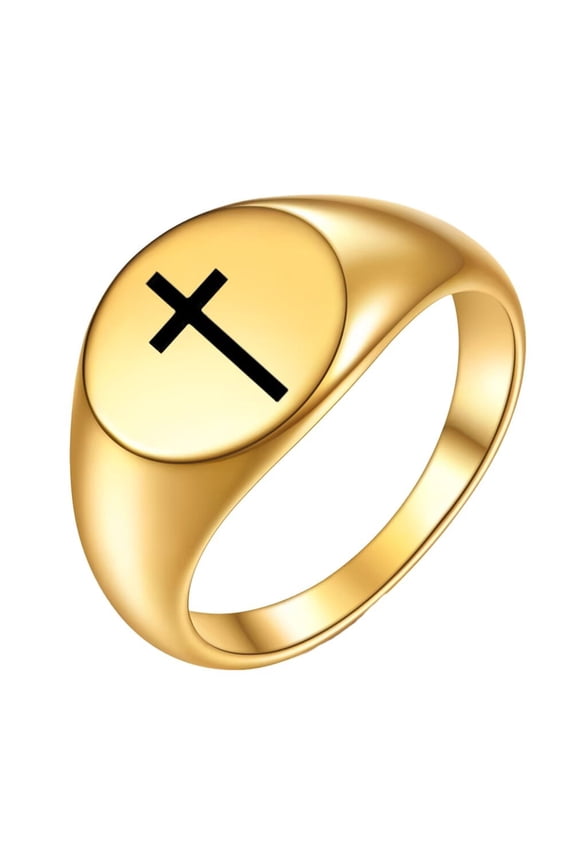 Cross Rings for Men Women Black Silver Rose Gold Plated Pinky Cool Simple Personalized Statement Dainty Circle Jewelry Gold Size 4