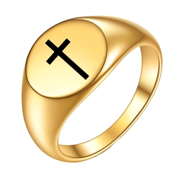 PAURO Cross Rings for Men Women Black Silver Rose Gold Plated Pinky Cool Simple Personalized Statement Dainty Circle Jewelry Gold Size 9