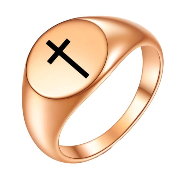 PAURO Cross Rings for Men Women Black Silver Rose Gold Plated Pinky Cool Simple Personalized Statement Dainty Circle Jewelry Rose Gold Size 5