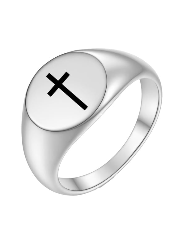 Cross Rings for Men Women Black Silver Rose Gold Plated Pinky Cool Simple Personalized Statement Dainty Circle Jewelry Silver Size 5