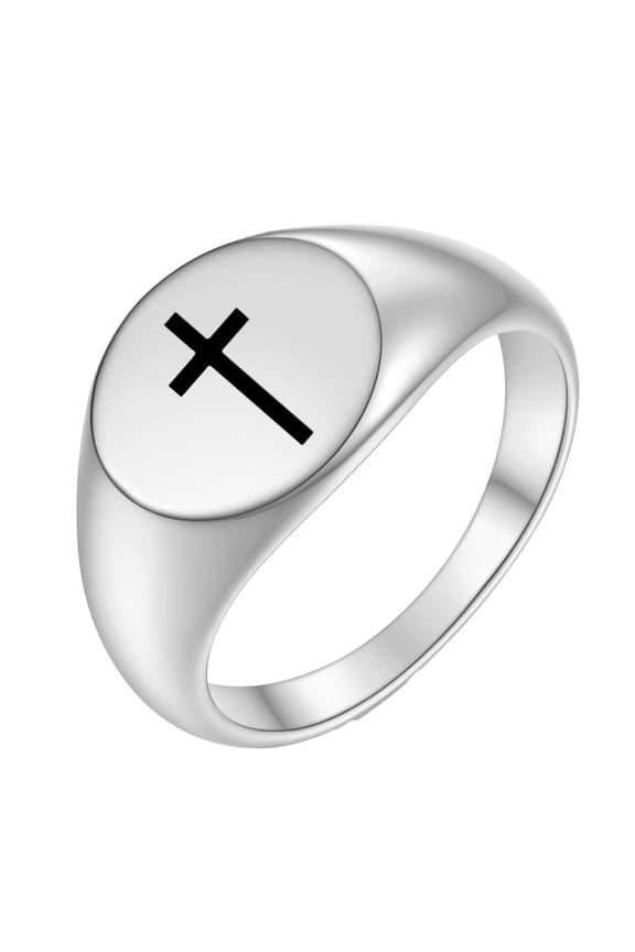 Cross Rings for Men Women Black Silver Rose Gold Plated Pinky Cool Simple Personalized Statement Dainty Circle Jewelry Silver Size 6