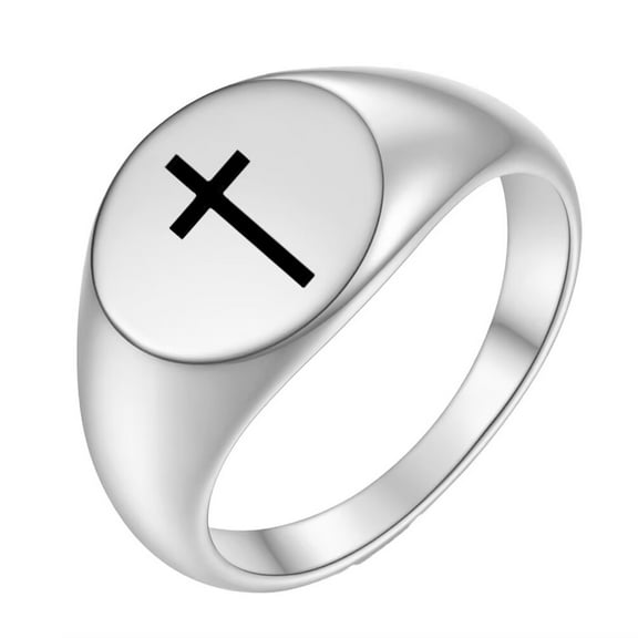 PAURO Cross Rings for Men Women Black Silver Rose Gold Plated Pinky Cool Simple Personalized Statement Dainty Circle Jewelry Silver Size 9