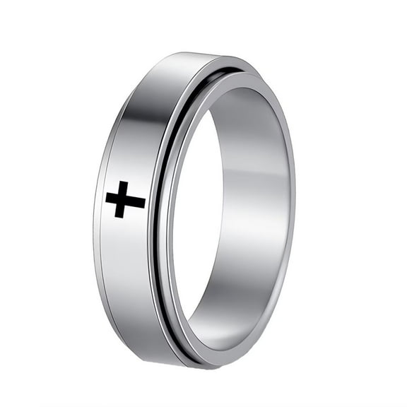 PAURO Cross Rotating Rins for Men and Women Size 13 Stainless Steel 6MM Black Silver Gold Plated Personalized Statement Dainty Simple Jewelry Silver Size 8