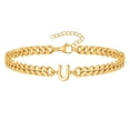 thumbnail image 1 of PAURO Cuban Link Initial Bracelet for Men Women Couples Letter A-Z Name Stainless Steel Silver Gold Plated Charm Personalized Simple Cuff Capital Monogram Jewelry Gold Letter U, 1 of 4