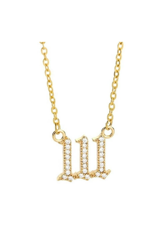 Cubic Zirconia Angel Number 111 Necklace for Women Pendant Choker Chain Numerology Hip Hop Jewelry Gold