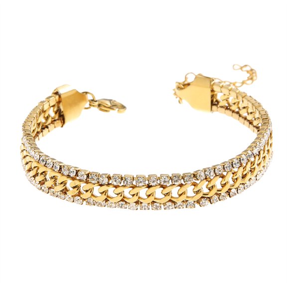 PAURO Cubic Zirconia Bracelets for Women Cuban Link Stainless Steel Gold Plated CZ Adjustable Chain Dainty Everyday Statement Personalized Gift Elegance Simple Vintage Jewelry Gold Plated