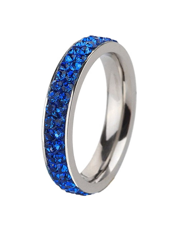 Cubic Zirconia Rings for Women Men Band Stainless Steel CZ Couples Eternity Wedding Personalized Simple Dainty Elegance Jewelry 4mm Dark Blue Size 6