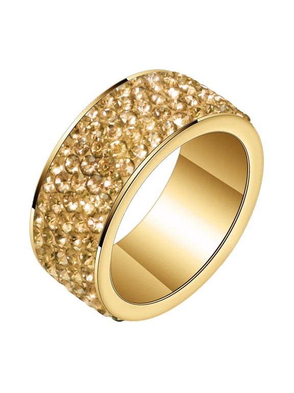 Cubic Zirconia Rings for Women Men Band Stainless Steel CZ Couples Eternity Wedding Personalized Simple Dainty Elegance Jewelry 8mm Gold Plated Size 10