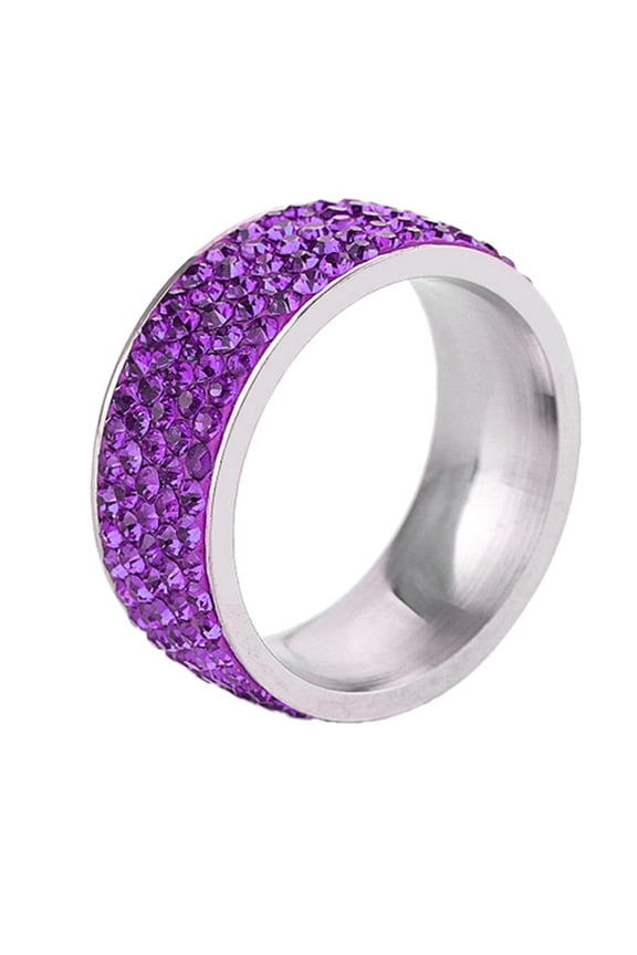 Cubic Zirconia Rings for Women Men Couples Bands Wide Colorful Stainless Steel Eternity Wedding Personalized Simple Dainty Elegance Jewelry Purple Size 7