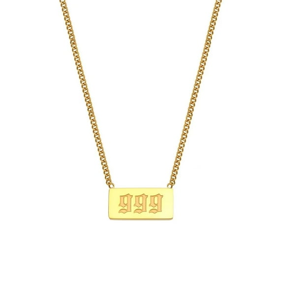 PAURO Dainty Angel Numbers Necklaces for Women Stainless Steel Gold Plated 999 Number Pendant Charm Numerology Jewelry