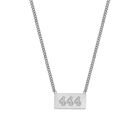 PAURO Dainty Angel Numbers Necklaces for Women Stainless Steel Silver Plated 444 Number Pendant Charm Numerology Jewelry