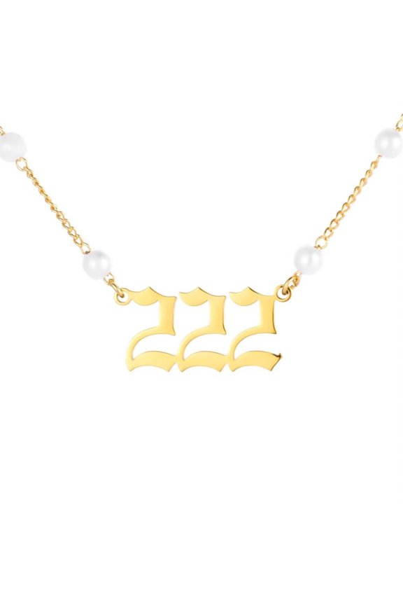 Dainty Imitation Pearl Angel Numbers Necklaces for Women Stainless Steel Gold Plated 222 Number Pendant Charm Numerology Jewelry