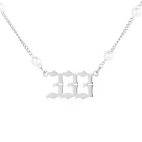 PAURO Dainty Imitation Pearl Angel Numbers Necklaces for Women Stainless Steel Silver Plated 333 Number Pendant Charm Numerology Jewelry