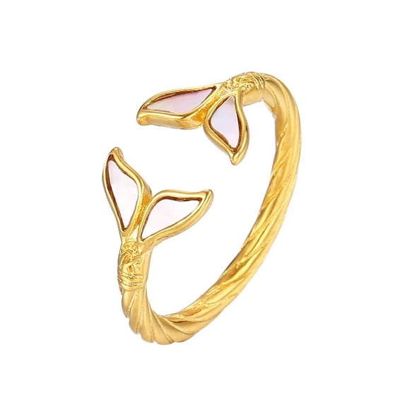PAURO Dainty Open Rings for Women Stainless Steel Fishtail Ring Wedding Statement Jewelry Gold Size 7