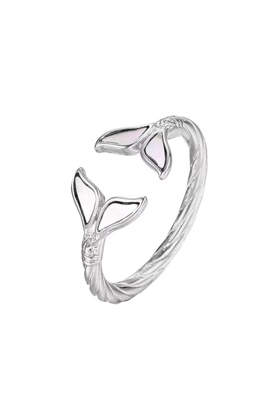 Dainty Open Rings for Women Stainless Steel Fishtail Ring Wedding Statement Jewelry Silver Size 5