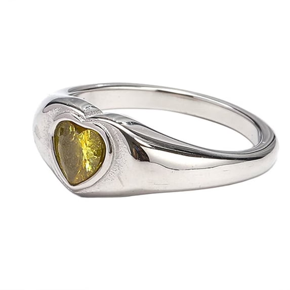 PAURO Dainty Women's Stainless Steel Cubic Zirconia Wedding Band Heart Ring Statement Jewelry Silver Yellow Size 8