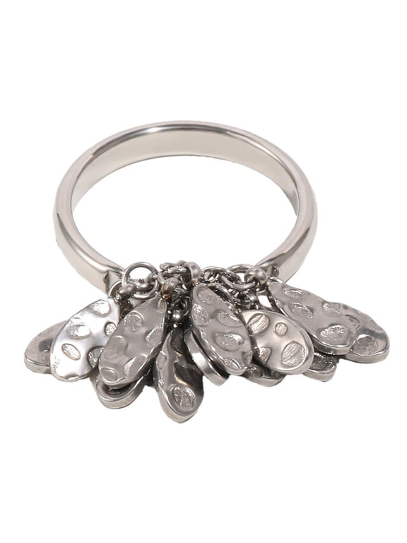 Dangle Rings for Women Charm Statement Drop Hammered Petals Stainless Steel Silver Gold Plated Personalized Unique Dainty Jewelry Silver Size 8