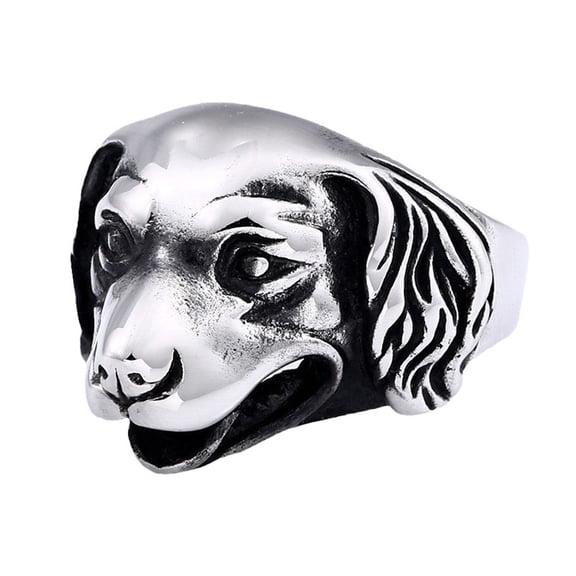 PAURO Dog Rings for Men Stainless Steel Silver Gothic Cool Punk Statement Personalized Animal Pet Band Unique Simple Jewelry Size 11