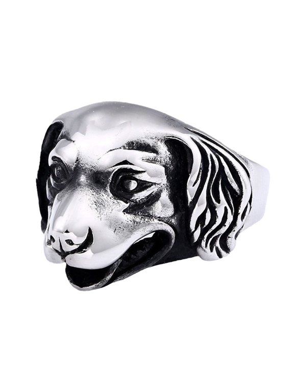 Dog Rings for Men Stainless Steel Silver Gothic Cool Punk Statement Personalized Animal Pet Band Unique Simple Jewelry Size 12